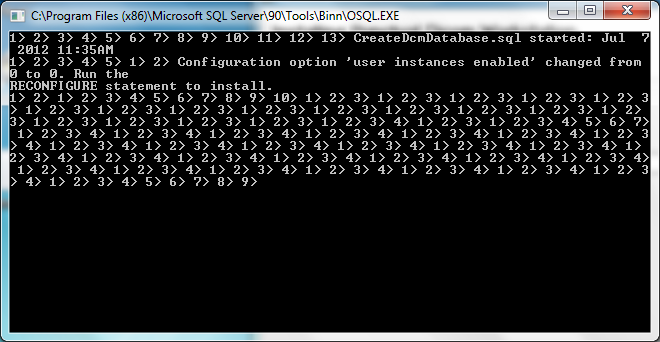 Installing database window